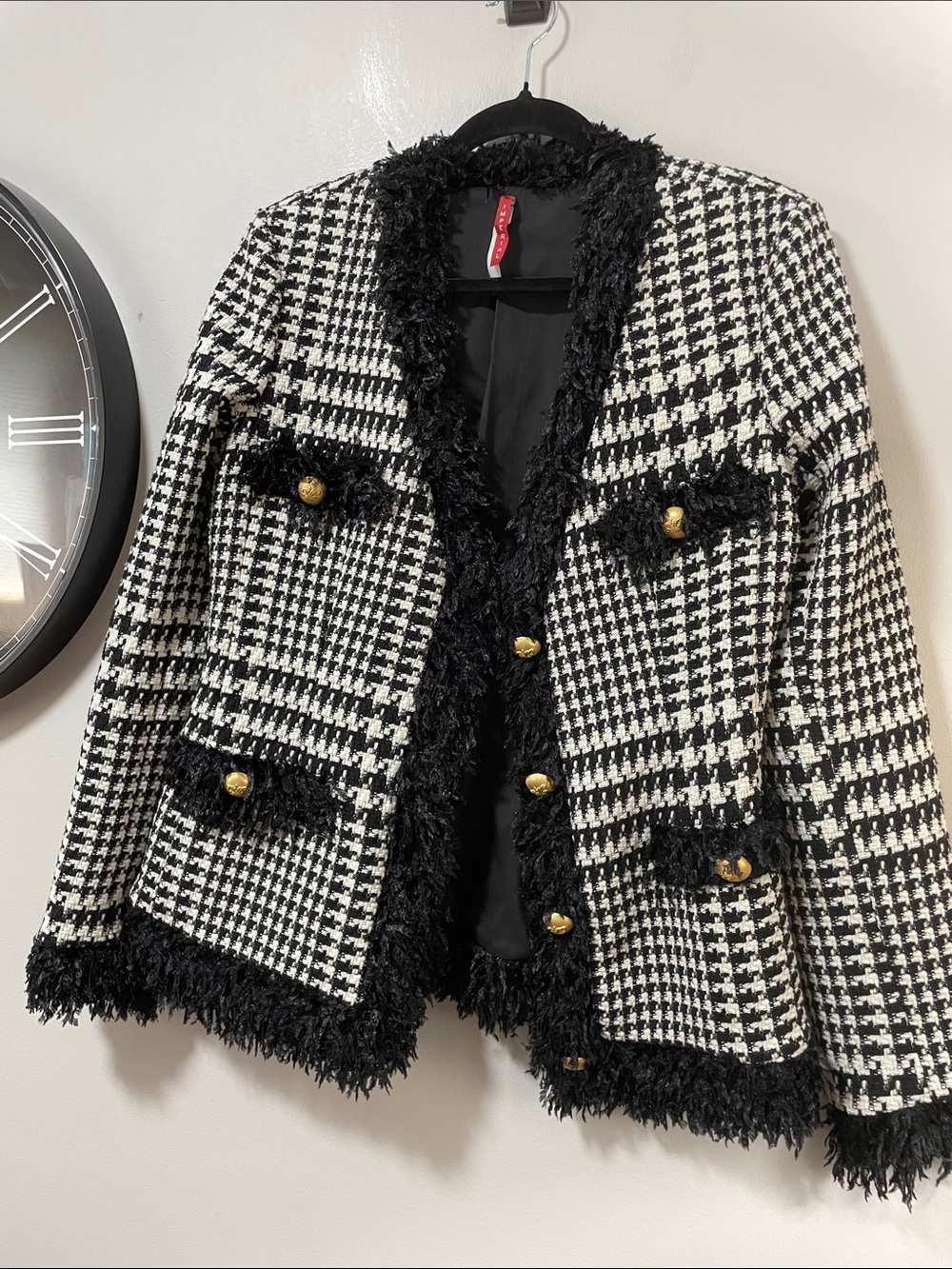 Imperial Black & White Houndstooth Fringe Tweed Blazer - Picture 17 of 17